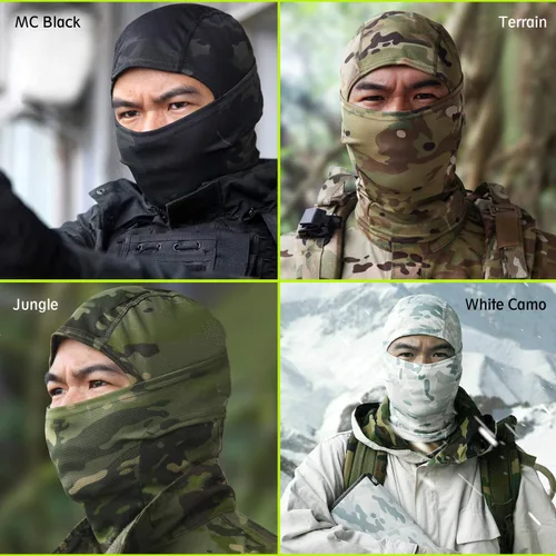 Vista 6 de Máscara facial de camuflaje militar, bandana, pasamontañas, capucha para hombres y mujeres, entrenamiento táctico, ciclismo, esquí, resistente al