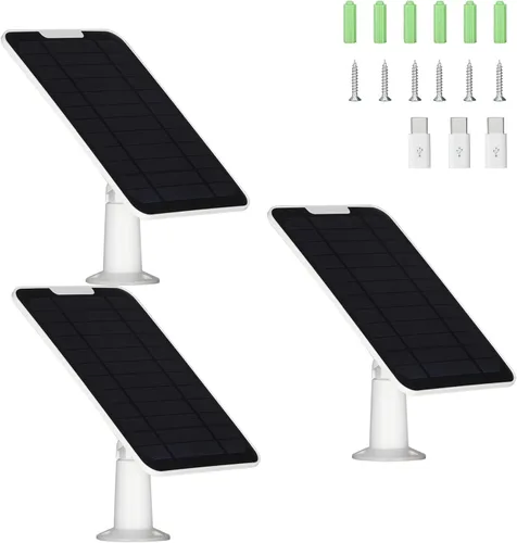 Vista 11 de Panel solar mejorado de 5 V 6 W para cámara de seguridad, compatible con Eufycam 2C/2C Pro/2/2 Pro/E20/E40/E, con puerto micro USB, adaptador USB-C