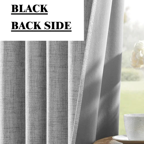 Vista 7 de Miss Seltex - Cortinas de lino 100% opacas para dormitorio, con aislamiento térmico, con textura de lino, con pestaña trasera, cortinas opacas