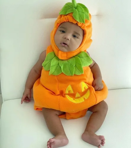 Vista 2 de Conjunto de ropa unisex de Halloween para niños y niñas, 2 piezas de mameluco + sombrero, Naranja