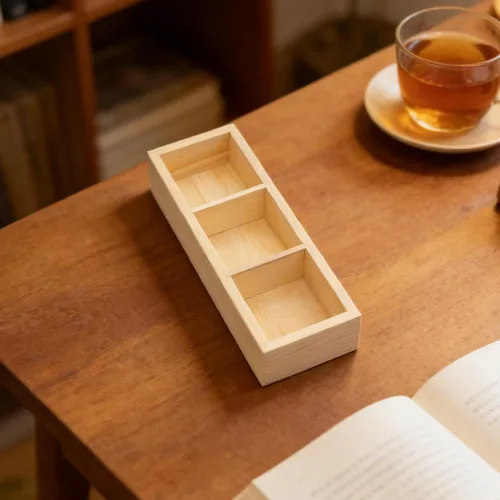Vista 8 de Wood 3 Compartment Tea Bag Holder Organizer for Kitchen Office