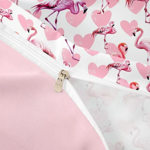 Vista 6 de Erosebridal Juego de funda de edredón de flamenco, tamaño individual, color rosa, lindo verano, tropical, animales salvajes, funda de edredón