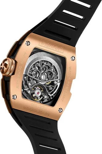 Vista 4 de WISHDOIT Relojes de pulsera mecánicos automáticos Tonneau para hombre, acero inoxidable, con forma de barril, estilo deportivo, impermeable, correa