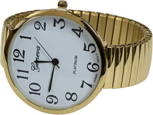 Vista 6 de Reloj de banda elástica con números grandes para mujer, color dorado 1262G, Dorado, blanco, Casual