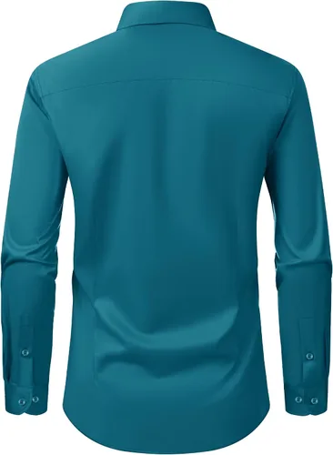 Vista 46 de Alimens & Gentle Camisas de vestir para hombre, manga larga, elásticas, sin arrugas, con botones