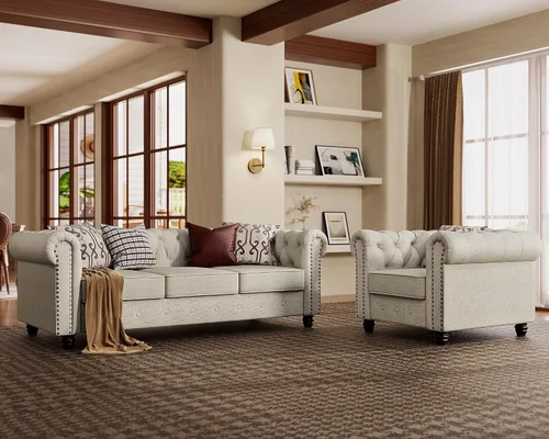 Vista 10 de Morden Fort - Juego de sillas y sofá Chesterfield clásico, con reposabrazos acolchados y patas de madera maciza, sofá cama para mascotas, cómodo