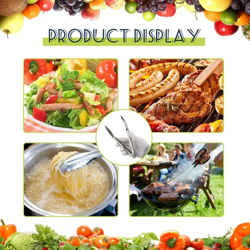Vista 4 de Chengu Juego de 18 pinzas de cocina de acero inoxidable con anillos deslizantes de 7 pulgadas, pinzas de cocina antideslizantes para ensalada