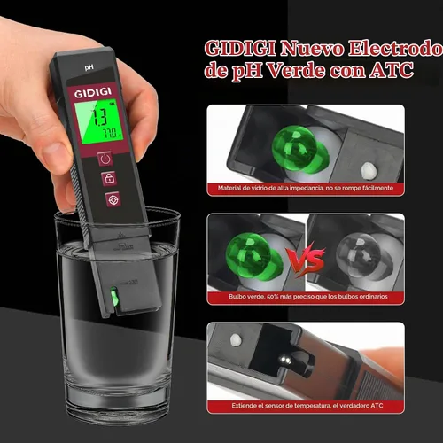 Vista 2 de Medidor de pH Digital de Alta Precisión Certificado UL con Kits de Prueba de pH, Pantalla LCD Retroiluminada de Color con Tira de Prueba de pH