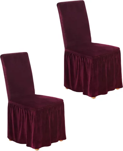 Vista 27 de NICEEC Fundas de silla de elastano para sillas de comedor, juego de 2 fundas de silla de comedor extraíbles con falda, fundas para sillas Parson