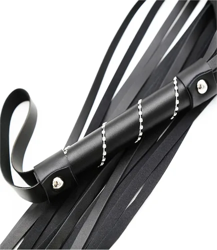 Vista 5 de Látigo negro de imitación para montar, látigo de caballo de cultivo, látigo de caballos ecuestres, látigo de cuero pequeño, látigo ergonómico