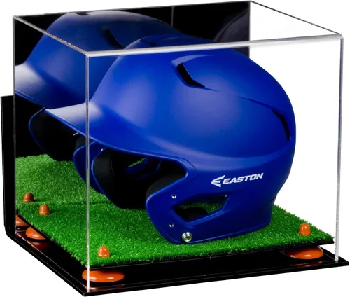 Vista 76 de Better Display Cases Vitrina acrílica para casco de bateo de béisbol con espejo, elevadores rosados, montaje en pared y base de espejo (V22/A012)