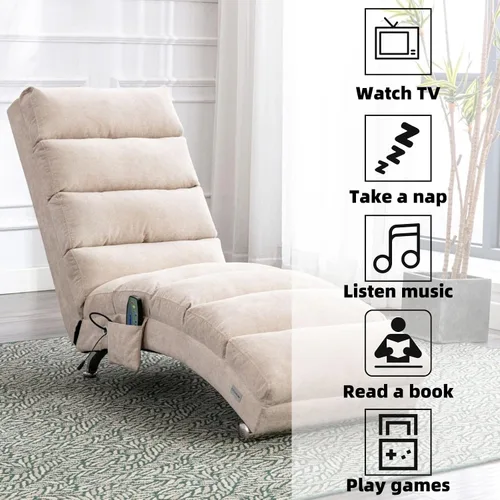Vista 6 de Chaise Lounge de lino para interiores con función de masaje eléctrico, moderna silla reclinable para oficina, sala de estar o dormitorio
