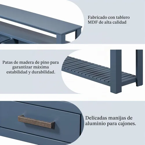 Vista 5 de Moderna mesa consola de 62.2 pulgadas, mesa de sofá con 4 cajones y 2 estantes, adecuada para entrada, pasillo, sala de estar, dormitorio