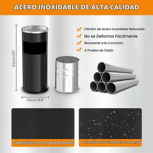 Vista 2 de BEAMNOVA Bote de basura negro con tapa, contenedor de basura de metal
