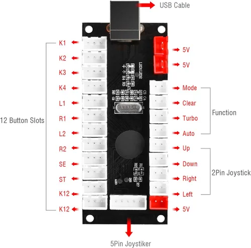 Vista 2 de Qenker Kit de arcada LED de 2 jugadores para juegos de PC USB MAME DIY y controlador retro Raspberry Pi DIY incluyendo 2 joystick arcade 20 botones