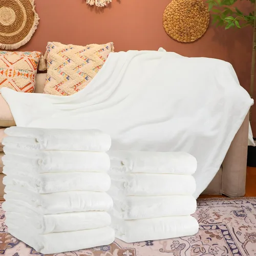 Vista 10 de Preboun 6 Piezas Mantas de Tiro de Sublimación Gruesas de Felpa Suave Mullidas Manta Blanca en Blanco para Bricolaje Fotos de Sublimación