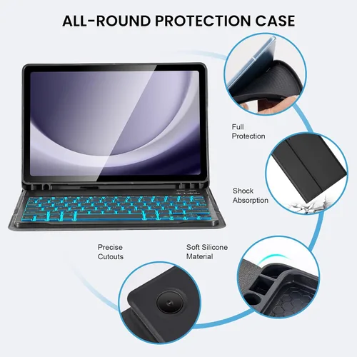 Vista 6 de Funda con teclado retroiluminado de 7 colores con mouse para Samsung Galaxy Tab de 11 pulgadas A11 Plus y A9 Plus, funda de teclado intercambiable