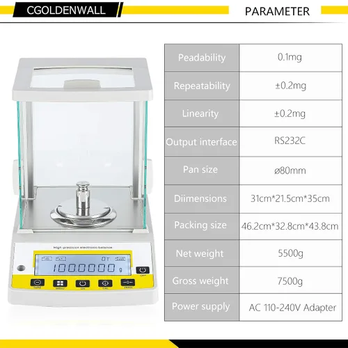 Vista 4 de CGOLDENWALL Balanza analítica de precisión 0.1 mg Balanza digital de laboratorio Balanza electrónica para laboratorios (7.76 oz, 0.1 mg)