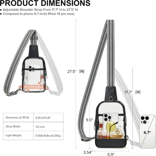 Vista 6 de Shrrie Clear Bag for Stadium Events Transparent Crossbody Bag Clear Purse for Women&Men-Stadium Approved, Concerts&Sports