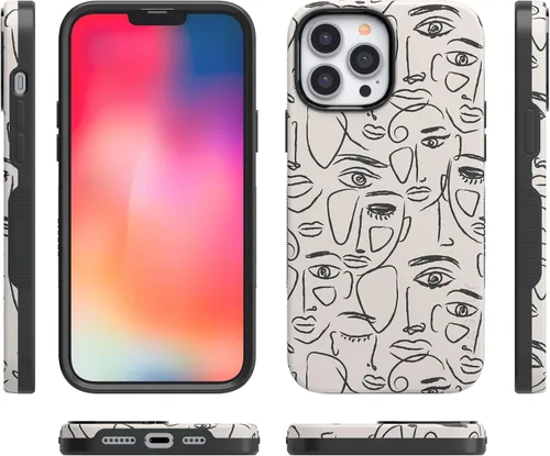 Vista 8 de Casely Funda para iPhone 13 Pro Max Somos Todos Humanos Arte Facial Mínimo Compatible con MagSafe Diseño Protector Atrevido