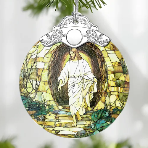 Vista 25 de Adorno de Vidrio Manchado de Puesta de Sol en la Playa, Adorno Navideño – Decoración de Árbol de Navidad, Decoración Festiva, Relleno de Calceti