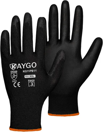 Vista 15 de KAYGO KG11PB - Guantes de trabajo de seguridad con revestimiento de poliuretano, 12 pares de guantes de punto sin costuras para hombres y mujeres
