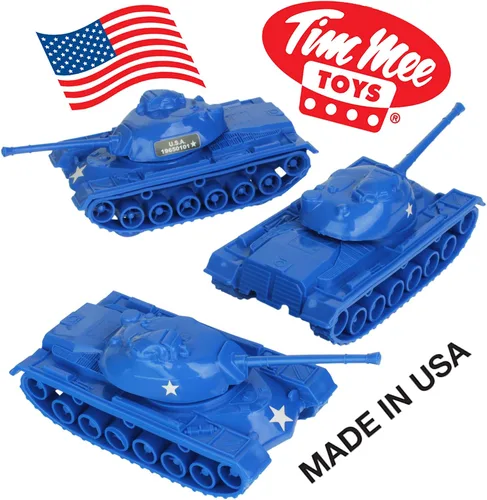 Vista 7 de TimMee - Tanques de juguete para hombres de plástico del ejército - Azul WW2 3pc - Hecho en Estados Unidos