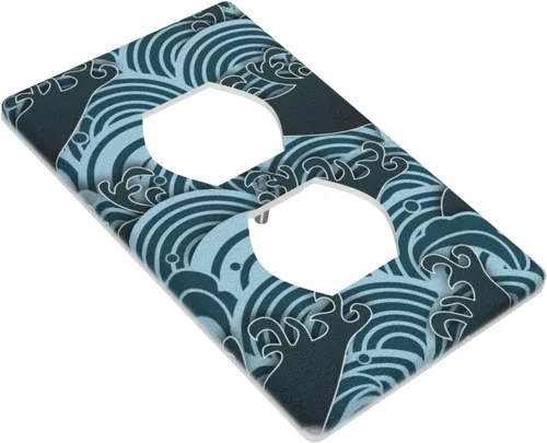 Vista 3 de Placas de pared para receptáculo de dispositivo dúplex de 1 banda, cubiertas de toma de corriente azul retro onduladas, cubiertas decorativas