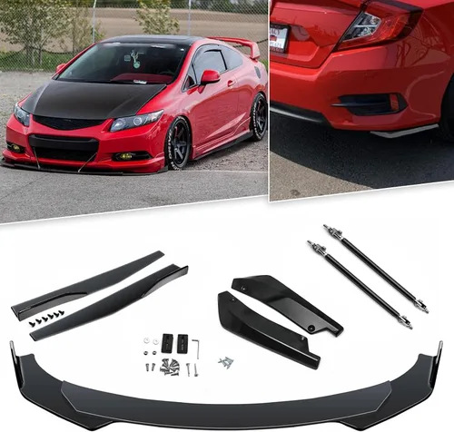 Vista 15 de X xotic tech - Juego de carrocería para coche con alerón para parachoques delantero, falda lateral divisora + difusor de labios para parachoques