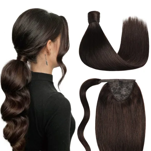Vista 7 de SUYYA Extensión de cola de caballo con clip, pieza de cabello humano lacio con pasta mágica, 2.47 onzas, 14 pulgadas, color negro azabache #1