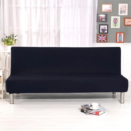 Vista 2 de Funda de sofá cama sin brazos de color sólido, poliéster spandex elástico, funda para futón de 3 plazas, completamente plegable, protector de sofá