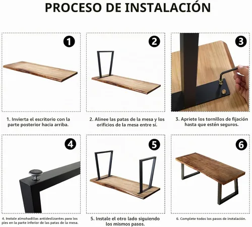 Vista 7 de Escritorio de madera maciza de 55 pulgadas, escritorio de computadora para oficina en casa, escritorio rústico de madera, escritorio de metal Marrón