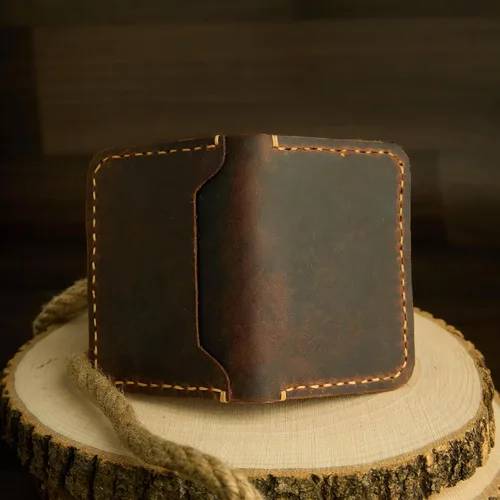 Vista 9 de Cartera de cuero hecha a mano, billetera de cuero minimalista, billetera plegable, billetera de bolsillo frontal, tarjetero de cuero hecho a mano