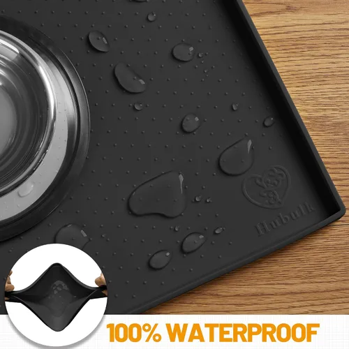 Vista 4 de Hubulk Tapete de alimentación para perros, 100% impermeable, de silicona de grado alimenticio, mantel individual para alimentos y agua para Negro