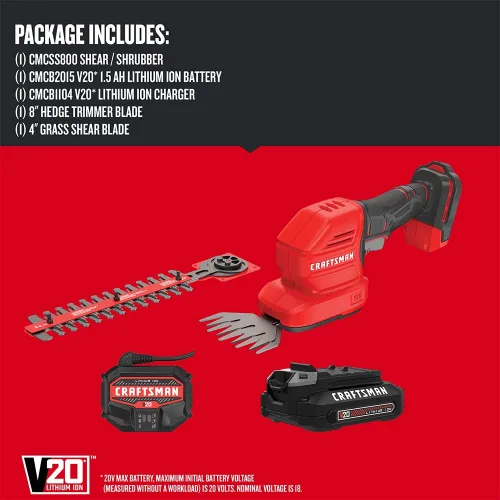 Vista 3 de CRAFTSMAN V20 - Cortadora de césped de mano inalámbrica, cortasetos y kit de batería