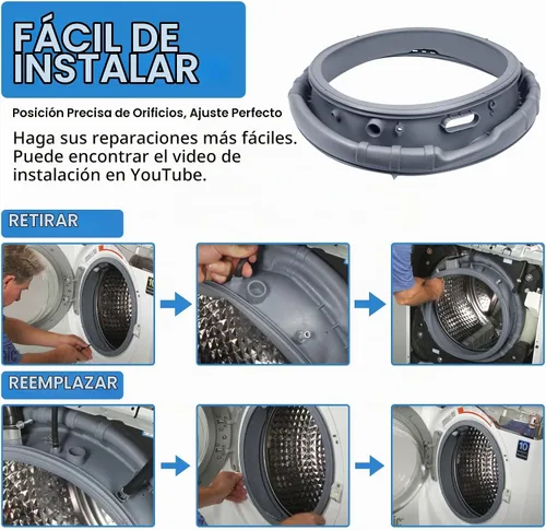 Vista 6 de Sello de puerta de lavadora DC64-02805A mejorado compatible con Samsung, piezas de repuesto de sello de lavadora, diafragma de puerta