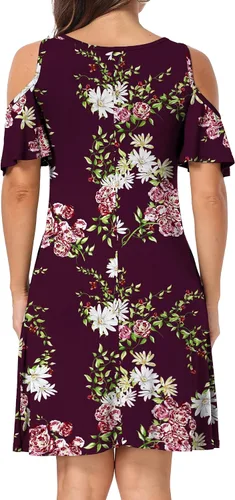 Vista 3 de Vestido de manga corta para mujer con hombros descubiertos y bolsillos