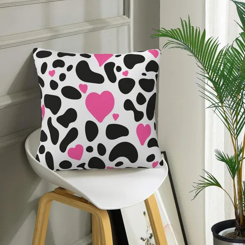 Vista 7 de Juego de 2 fundas de almohada con diseño de punto dálmata con corazón rosa de 18 x 18 pulgadas, fundas decorativas para dormitorio, sala de estar
