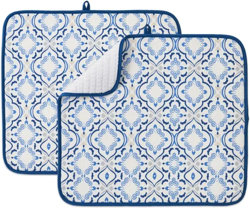 Vista 15 de Paquete de 2 tapetes de secado de platos para encimera de cocina, absorbentes, tapetes escurridor de platos de microfibra, almohadilla de secado