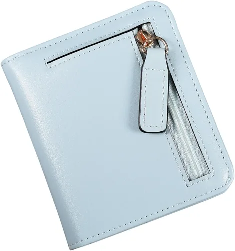 Vista 15 de Cartera pequeña para mujer, con bloqueo RFID, de cuero, plegable, compacta, tarjetero para mujer, con cremallera, bolsillo para monedas, ventana