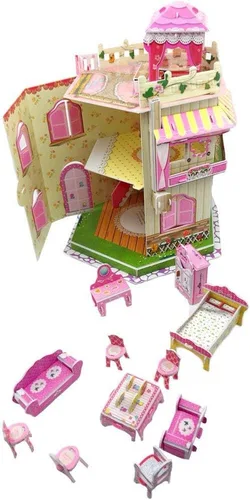 Vista 5 de Rooftop Romance 3D Puzzle casa de muñecas para niñas, kit de construcción de casa de muñecas en miniatura 3D fácil de montar con luz LED para niños