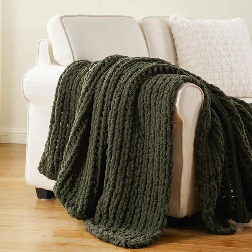 Vista 6 de Battilo - Manta de punto grueso de cachemira beige y crema, manta suave y gruesa de chenilla, manta de crochet de punto trenzado hecha a mano