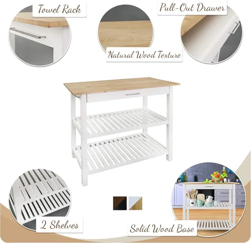 Vista 3 de Casual Home Isla de cocina de madera maciza, tapa de arce natural, base blanca (nueva) 40*20*36.5inch