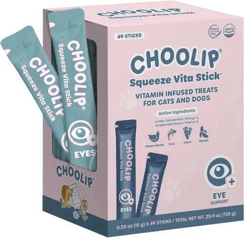 Vista 12 de Choolip Golosinas Vita Stick para lamer para gatos y perros, paquete de variedad de apoyo cerebral de 49 unidades, pollo y atún con DHA, CoQ10