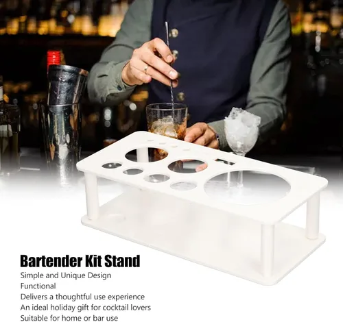 Vista 6 de TOPINCN Kit de coctelera para barman de plástico, ahorro de espacio, organiza almacenamiento, soporte para herramientas de bartender, barra