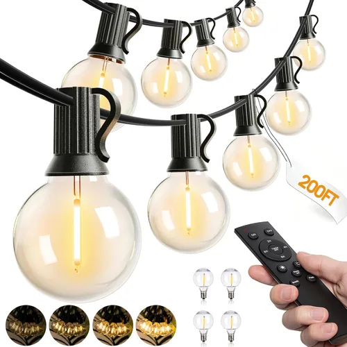 Vista 7 de addlon Tira de luces LED de 50 pies para exteriores, luces de patio G40 regulables con 27 bombillas inastillables para patio, casa, balcón
