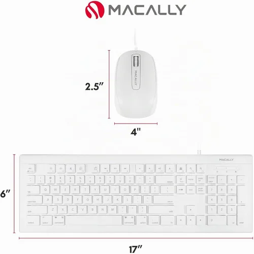 Vista 8 de Macally - Combo de teclado y mouse USB con cable de 104 teclas con teclas de acceso directo de Apple para Mac, iMac, MacBook y PC con Windows