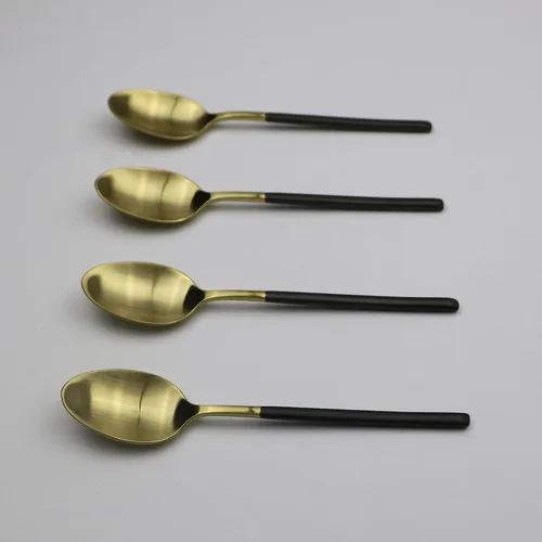 Vista 3 de 4 cucharaditas de acero inoxidable 18/10, mango negro mate dorado