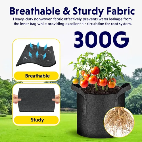 Vista 5 de iPower Paquete de 10 bolsas de 3 galones para plantas de tela no tejida gruesa resistente para cultivo de papas, contenedor duradero con aireación