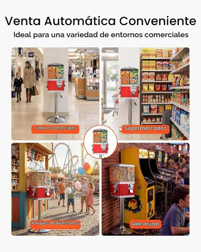 Vista 7 de VEVOR Máquina expendedora de dulces, máquina expendedora de dulces de cuatro compartimentos con soporte, máquinas expendedoras de chicles